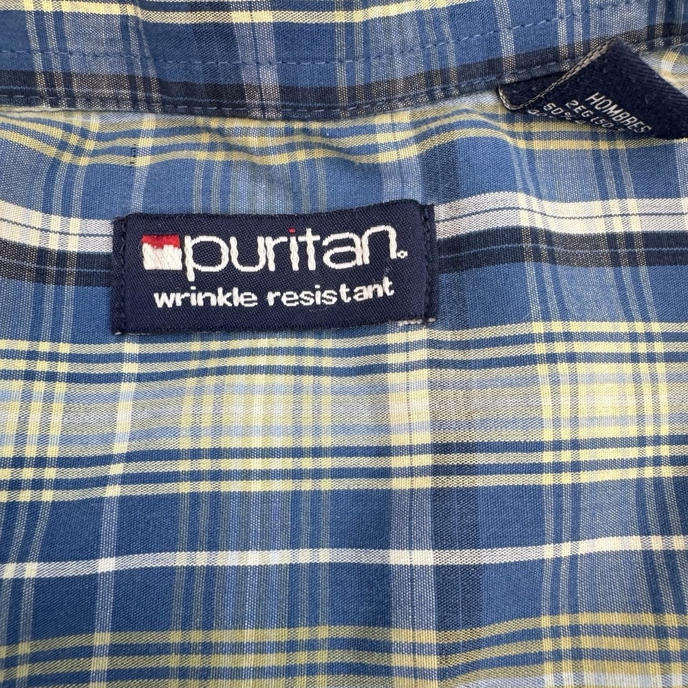 Puritan Wrinkle Resistant Plaid Button Down Blue Men 2XL - Picture 5 of 7